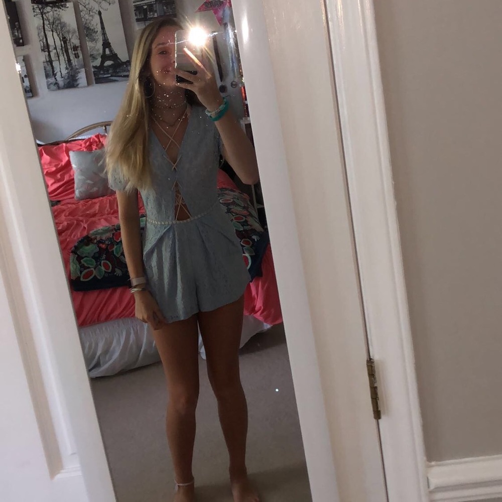 Baby blue lace romper